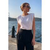 armonika Kadın Beyaz Omuzları Vatkalı Kısa Kol T-Shirt ARM-26Y001135