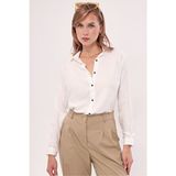 Armonika Kadın Beyaz Uzun Kollu Düz Gömlek Klasik Stil Dokuma Kumaş Cepsiz Regular Fit