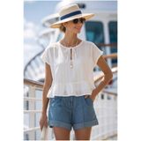 armonika Kadın Beyaz Yarasa Kol Yakası Bağlamalı Eteği Fırfırlı Oversize Crop Bluz ARM-24Y001088