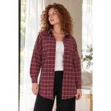 armonika Kadın Bordo Desenli Oversize Uzun Basic Gömlek ARM-27K001027