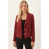 Armonika Kadın Bordo Erkek Yaka Kare Cepli Crop Ceket ARM-26K001026 - S