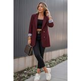 armonika Kadın Bordo Kruvaze Yaka Kolu Katlama Detaylı Oversize Vatkalı Blazer Ceket ARM-25K001015