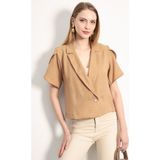 Armonika Kadın Camel Kolu Yırtmaç Detaylı Crop Kısa Kol Ceket ARM-24Y001048 - XL