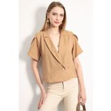 armonika Kadın Camel Kolu Yırtmaç Detaylı Crop Kısa Kol Ceket ARM-24Y001048