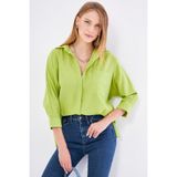 Armonika Kadın Fıstık Yeşili Cepli Salaş Keten Gömlek ARM-21Y001035 - XL