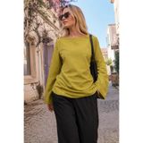 armonika Kadın Fıstık Yeşili Kayık Yaka Yanları Büzgülü Arkası İp Detaylı Bluz ARM-26K001085