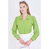 Armonika Kadın Fıstık Yeşili V Yaka Balon Kol Bürümcük Gömlek ARM-25K001088 - XL