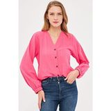 Armonika Kadın Fuşya Kolu Lastikli Bürümcük Gömlek ARM-24K001002 - XL