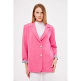 armonika Kadın Fuşya Kruvaze Yaka Kolu Katlama Detaylı Oversize Vatkalı Blazer Ceket ARM-25K001015