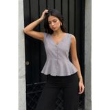 armonika Kadın Gri V Yaka Önden Düğmeli Kolsuz Peplun Bluz ARM-26Y001110