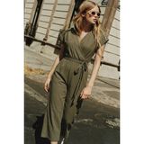 Armonika Kadın Haki Kruvaze Beli Kemerli Tulum ARM-20Y042008 - S