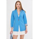 Armonika Kadın Indigo Kol Içi Çizgili Tek Düğmeli Ceket ARM-22K001122 - 48 - İndigo