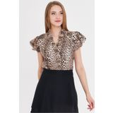 armonika Kadın Kahve Yakası Ve Kolları Fırfırlı Bluz ARM-25Y001028