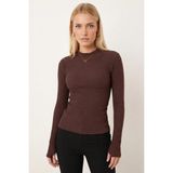 Armonika Kadın Kahve Yarım Balıkçı Parmak Geçmeli Body Bluz ARM-26K001095 - Kahverengi - XL