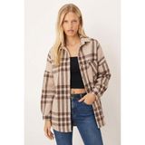 armonika Kadın Kahverengi Oversize Ekoseli Kaşe Cepli Oduncu Gömlek ARM-26K001089