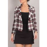 armonika Kadın Kırmızı-Siyah Kruvaze Yaka Tüvit Crop Ceket ARM-24K001014