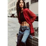 Armonika Kadın Kırmızı Yanları Dantel Vatkalı Oversize Tek Düğme Ceket ARM-26Y001068