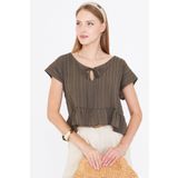 armonika Kadın Koyu Haki Yarasa Kol Yakası Bağlamalı Eteği Fırfırlı Oversize Crop Bluz ARM-24Y001088