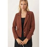 Armonika Kadın Koyu Kahve Erkek Yaka Kare Cepli Crop Ceket ARM-26K001026 - S