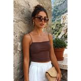 armonika Kadın Koyu Kahve İp Askılı Astarlı Crop Bluz ARM-22Y055003