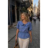 armonika Kadın Koyu Mavi Bebe Yaka Beli Ve Kolları Lastikli Bluz ARM-26Y001101