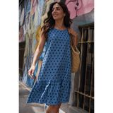 armonika Kadın Koyu Mavi Kolsuz Eteği Fırfırlı Puantiyeli Elbise ARM-26Y001146