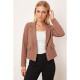 armonika Kadın Koyu Vizon Erkek Yaka Kare Cepli Crop Ceket ARM-26K001026
