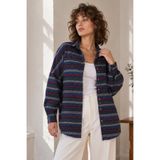armonika Kadın Lacivert Desenli Oversize Uzun Basic Gömlek ARM-27K001027