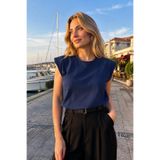 armonika Kadın Lacivert Omuzları Vatkalı Kısa Kol T-Shirt ARM-26Y001135