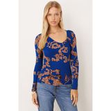 armonika Kadın Mavi-Bej Asimetrik Yaka Detaylı Bluz ARM-26K001046