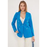 Armonika Kadın Mavi Düğmeli Ceket ARM-20K001151 Pamuk Polyester Orta Kalınlıkta Rahat Kullanım