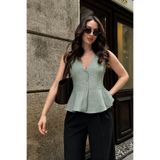 armonika Kadın Mint V Yaka Önden Düğmeli Kolsuz Peplun Bluz ARM-26Y001110