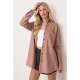 Armonika Kadın Oversize Sütlü Kahve Gömlek Günlük Stil Cepli XL Kesim Kalıbı