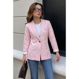 armonika Kadın Pembe Desenli Tek Düğme Ceket ARM-26Y001104