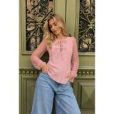 armonika Kadın Pudra Yakası Bağlamalı Kolları Tül Peplun Bluz ARM-26Y001076
