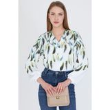 armonika Kadın Sarı Kolları Lastikli Desenli Gömlek ARM-25Y001014