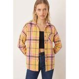 armonika Kadın Sarı Oversize Ekoseli Kaşe Cepli Oduncu Gömlek ARM-26K001089