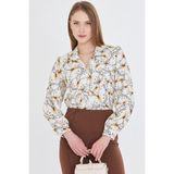 Armonika Kadın Sarı V Yaka Balon Kol Desenli Gömlek ARM-25Y001016 - XL