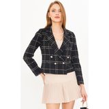 Armonika Kadın Siyah-Bej Kruvaze Yaka Tüvit Crop Ceket ARM-24K001014 - XL