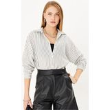 Armonika Kadın Siyah-Beyaz Ince Çizgili Oversize Uzun Basic Gömlek ARM-22Y001185 - XL - Siyah - Beyaz