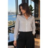armonika Kadın Siyah-Beyaz Uzun Kol Çizgili Gömlek ARM-20K001026