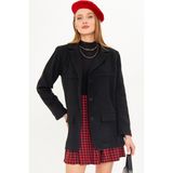 armonika Kadın Siyah Erkek Yaka Cep Kapaklı Vatkalı Oversize Kaşe Ceket ARM-25K001107