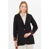 armonika Kadın Siyah Kol İçi Desenli Tek Düğmeli Kadife Ceket ARM-24K001056