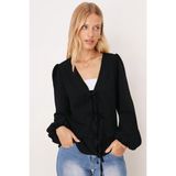 Armonika Kadın Siyah Önden Bağlamalı Etek Ucu Fırfırlı Kolları Lastikli Bluz ARM-26K001019 - XL