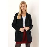 armonika Kadın Siyah Yakalı Cep Kapaklı Düğmeli Vatkalı Premium Süet Oversize Ceket ARM-25K001057