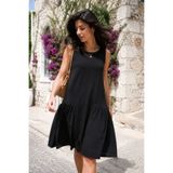 armonika Kadın Siyah Yanları Büzgülü Kolsuz Midi Boy Elbise ARM-26Y001124
