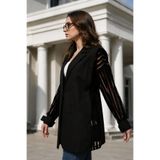 armonika Kadın Siyah Yanları Dantel Vatkalı Oversize Tek Düğme Ceket ARM-26Y001068