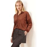 armonika Kadın Taba Cepli Oversize İnce Fitilli Kadife Gömlek ARM-24K001076