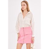 Armonika Kadın Toz Pembe Uzun Kollu Cep Detaylı Sırtı Pileli Çizgili Oversize Gömlek ARM-24Y001053 - XL