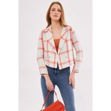 Armonika Kadın Turuncu-Mavi Kruvaze Yaka Tüvit Crop Ceket ARM-24K001014 - S - Turuncu - Mavi